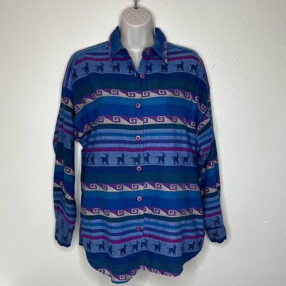 Vintage CM Company Southwest Stripe Alpaca Button Front Long Sleeve Women Medium - Picture 10 of 10